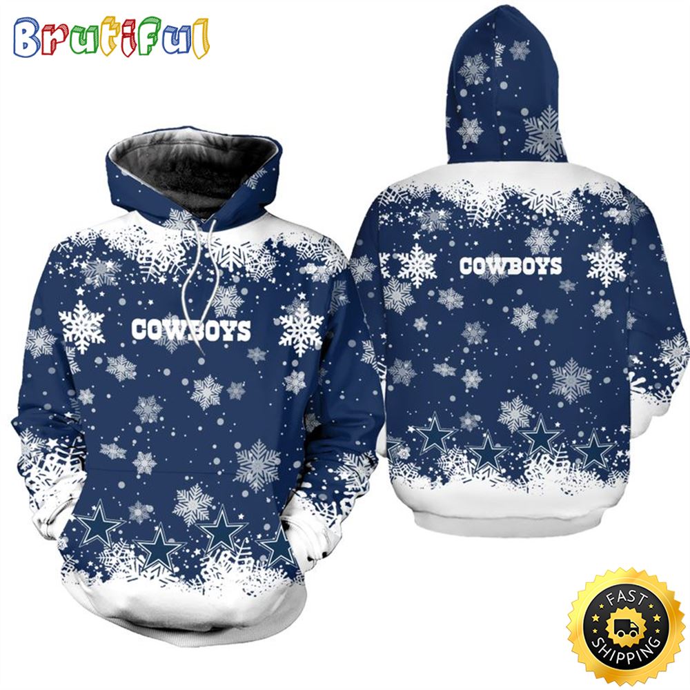 Dallas Cowboys Christmas Pattern Snowflakes Football NFL All Over print Christmas Hoodie 2