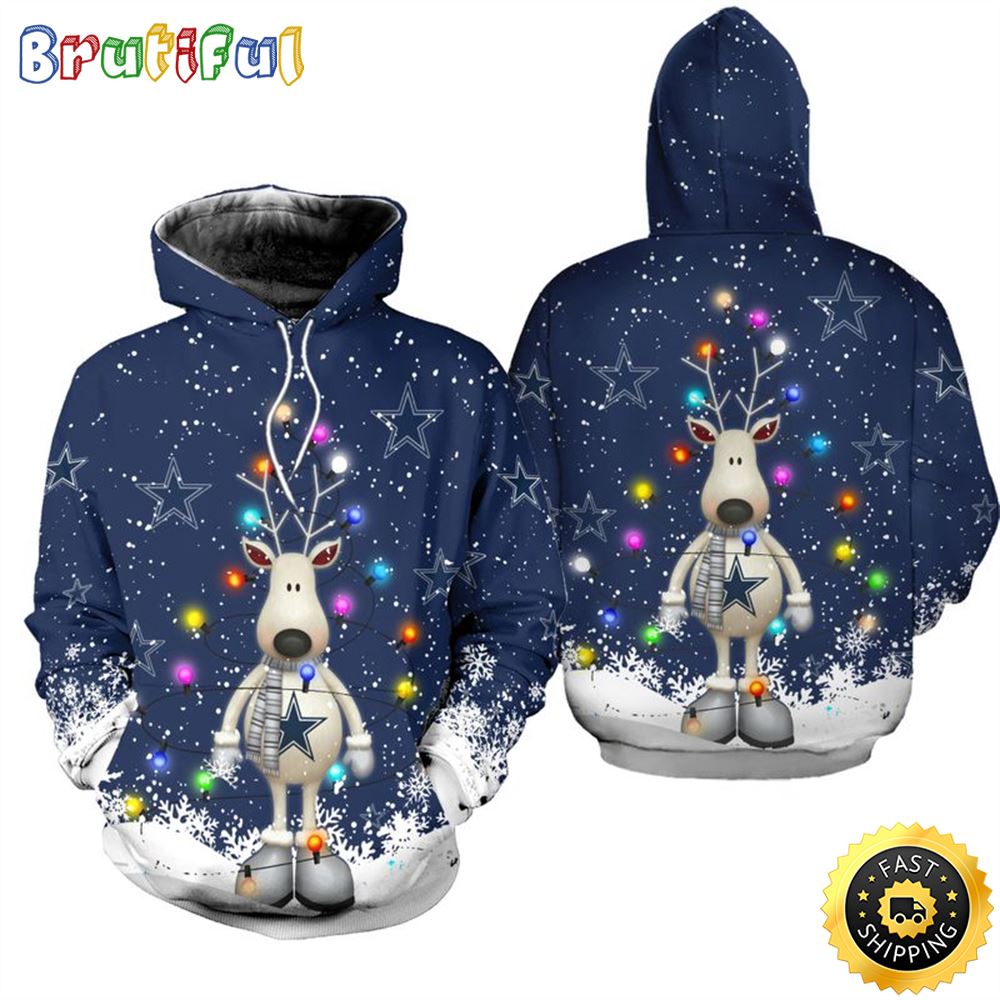 Dallas Cowboys Christmas Reindeer Football NFL All Over print Christmas Hoodie 2