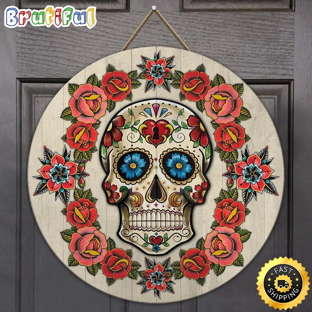 Dia De Muertos Sugar Skull Wood Altar Skull Christmas Sign
