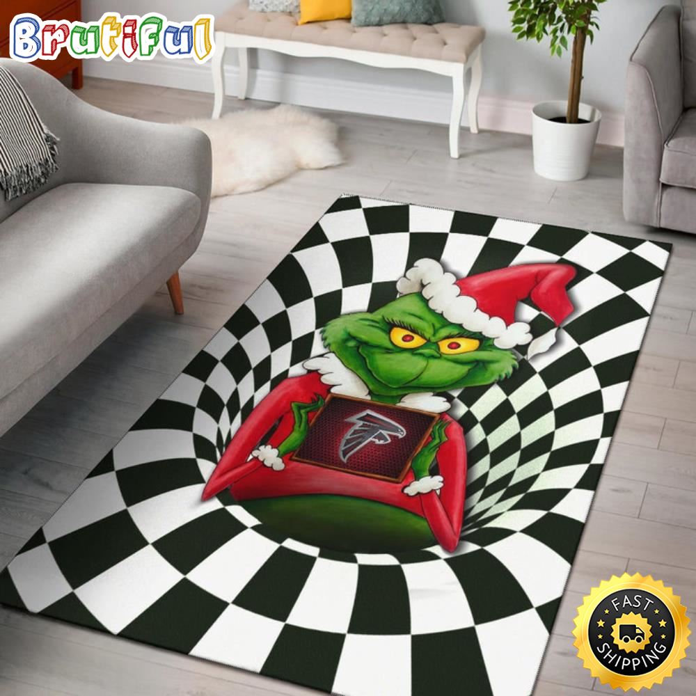 Grinch Wearing Santa Clothes Holding Alanta Falcons Board Grinch Bathroom Rug