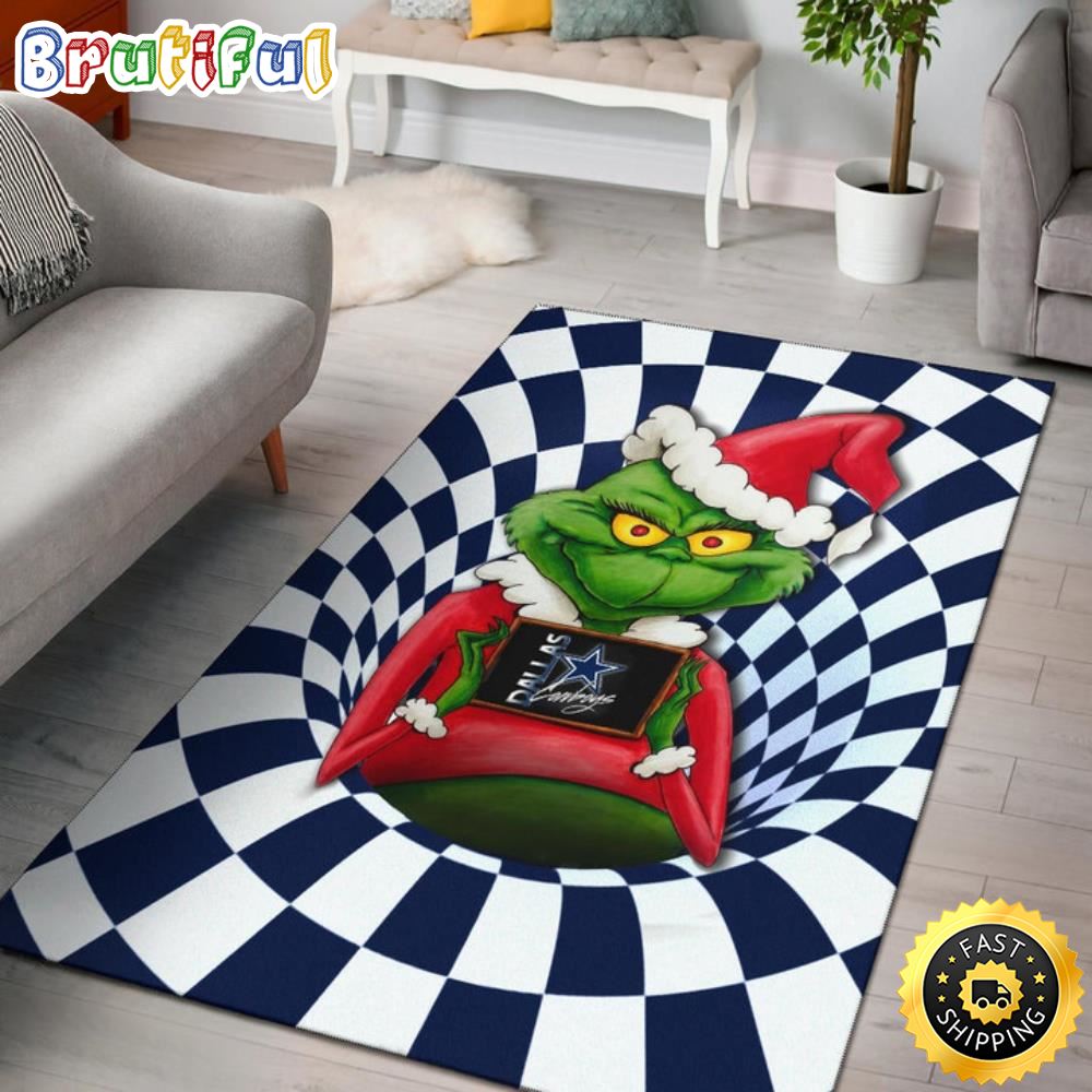 Grinch Wearing Santa Clothes Holding Dallas Cowboys Grinch Area Rug