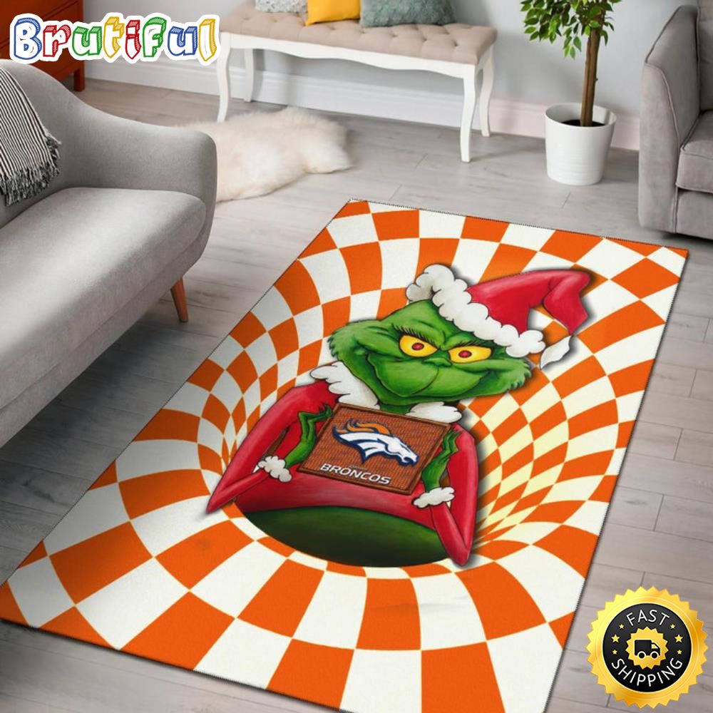 Grinch Wearing Santa Clothes Holding Denver Broncos Grinch Bathroom Rug