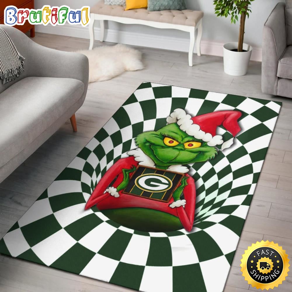 Grinch Wearing Santa Clothes Holding Green Bay Parker Grinch Bathroom Rug