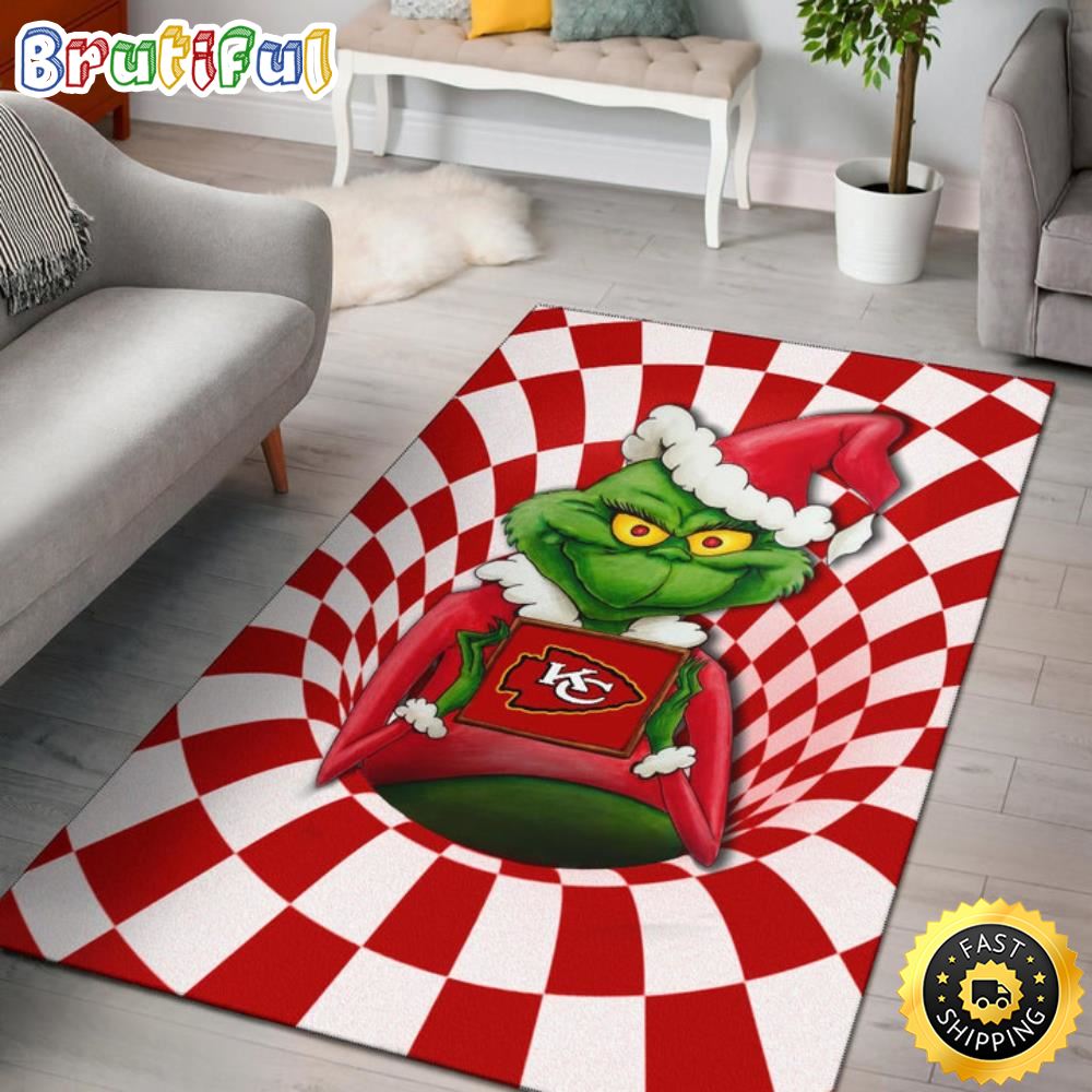 Grinch Wearing Santa Clothes Holding Kansas City Chiefs The Grinch Rug