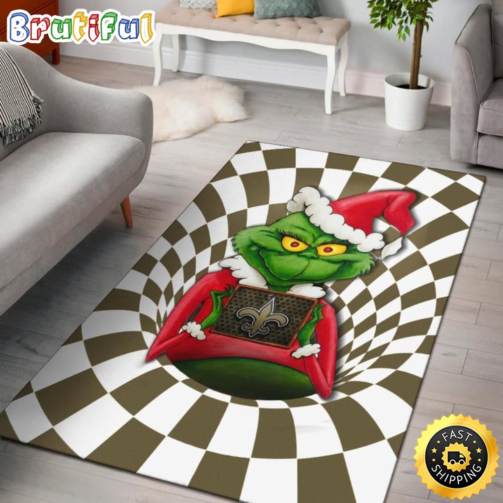 Grinch Wearing Santa Clothes Holding New Orleans Grinch Bathroom Rug