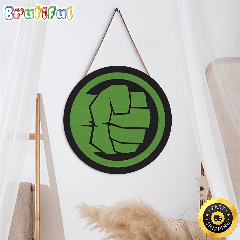 Hulk Retro Fist Icon Wood Marvel Sign
