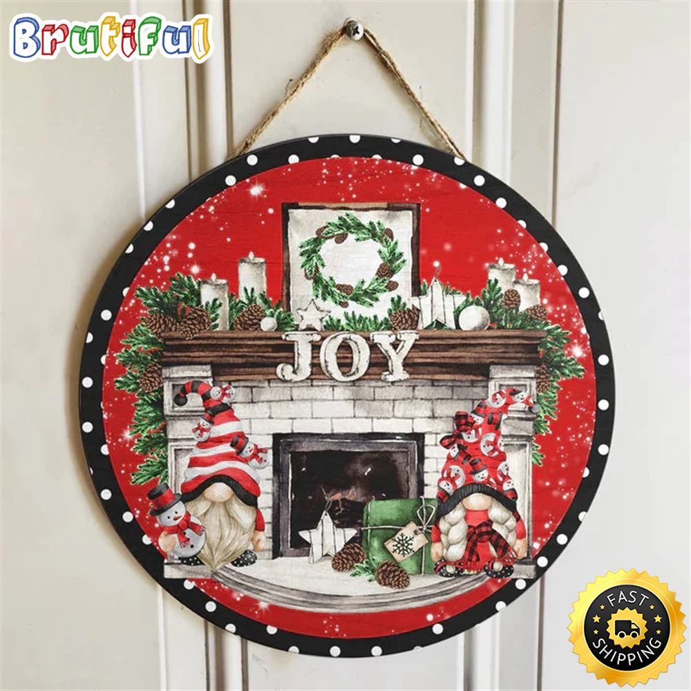 Joy Gnomies Fireplace Polka Dots Merry Christ Mas Joy Christmas Sign