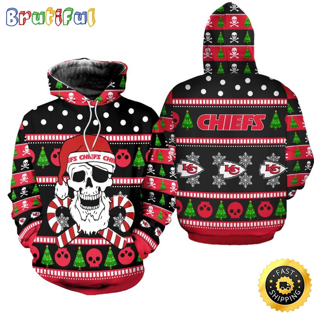 Kansas City Chiefs Christmas Santa Skull Patterns Football NFL All Over