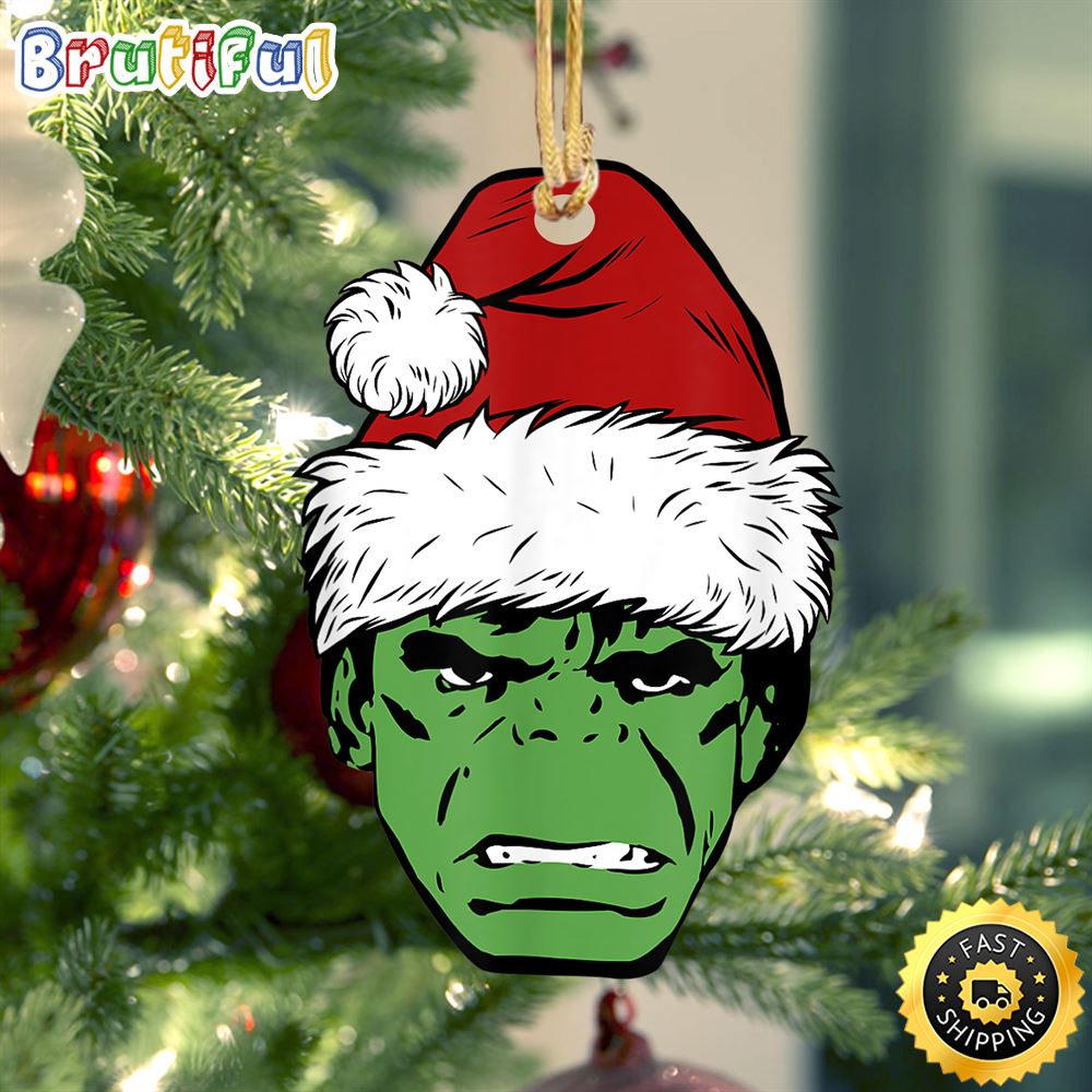 Marvel Hulk Santa Hat Happy Holidays Portrait Marvel Christmas Ornaments