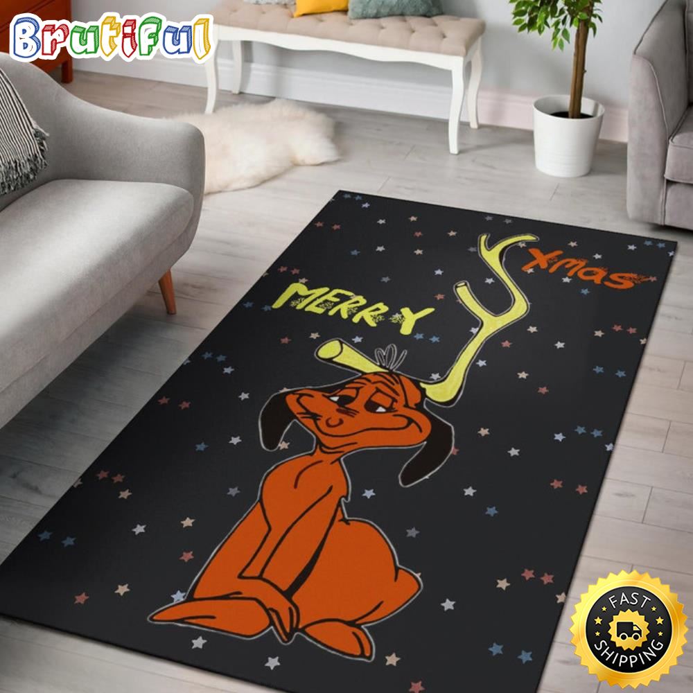 Max With Deer Antler Merry Xmas Artwork Grinch Bathroom Rug