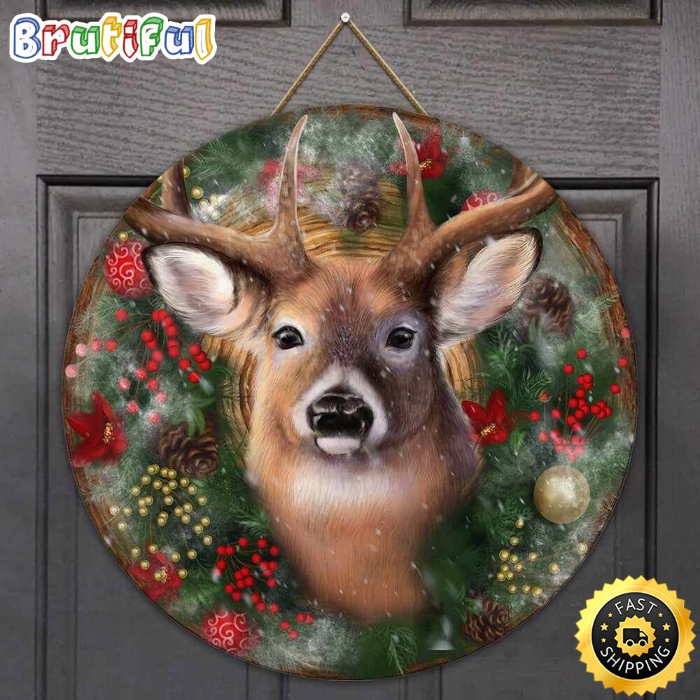 Merry Christmas Cute Reindeer Holiday 2022 Reindeer Christmas Round Sign
