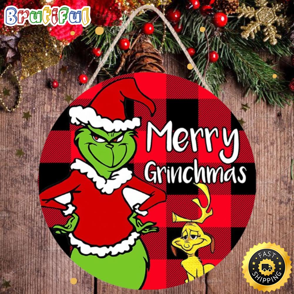 Merry Christmas Grinch 2022 Red And Black Checkered Pattern Grinch Merry Christmas Sign