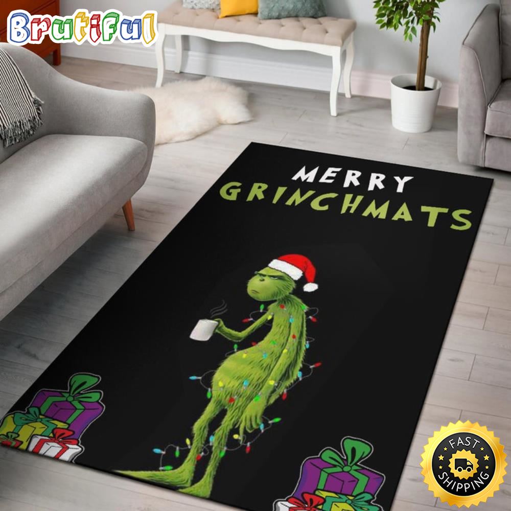 Merry Grinchmats Grumpy Grinch WIth Lights And Coffee Grinch Bathroom Rug