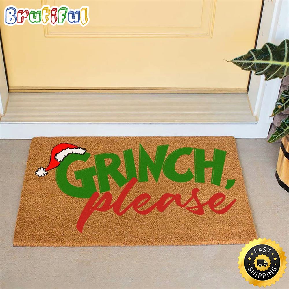 Santa Hat Grinch Please Christmas Area Rug Grinch Doormat