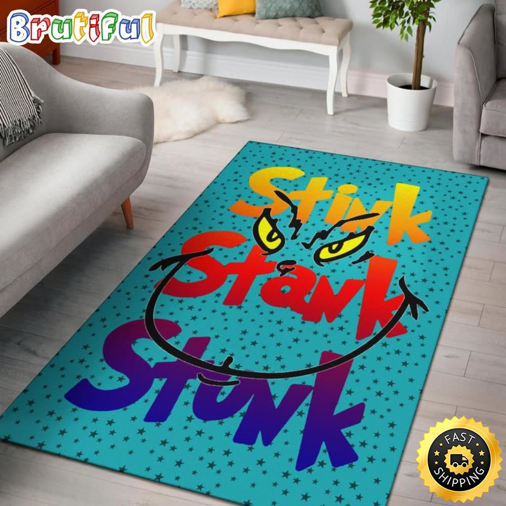 Stink Stank Stunk Grinch Face Minimal Stars Grinch Bathroom Rug