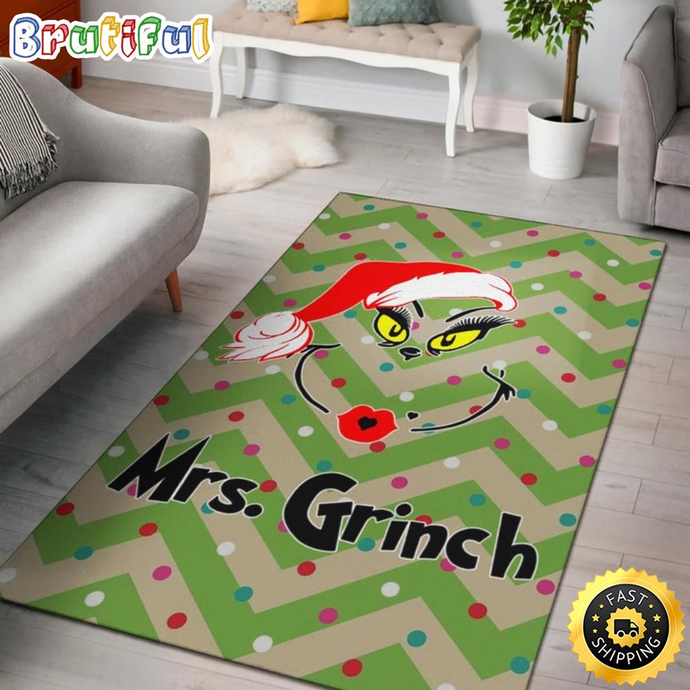 Sweet Mrs. Grinch Minimal Face Xmas Hat Grinch Area Rug