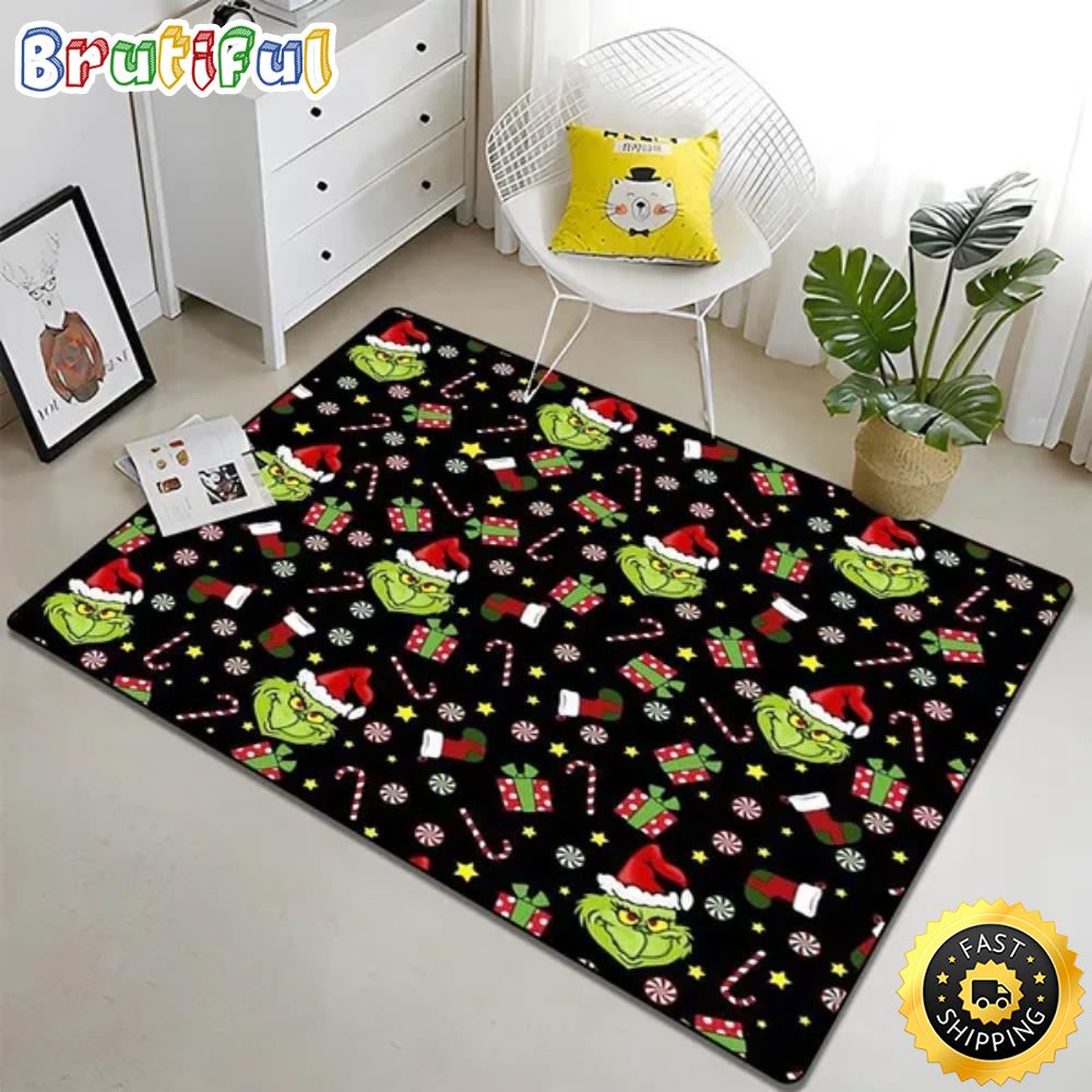 The Grinch Christmas Funny Christmas Candy Pattern Grinch Christmas Rug