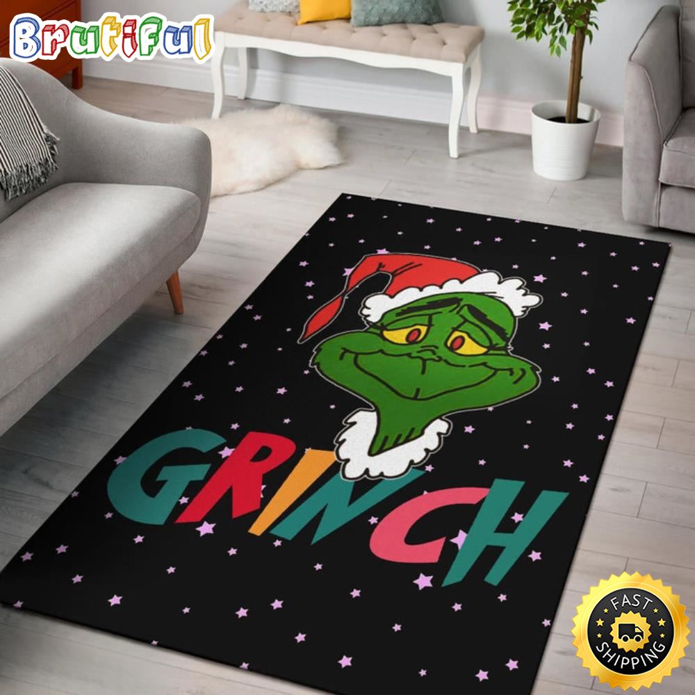 The Grinch Face Wearing Xmas Hat Artwork Grinch Bathroom Rug