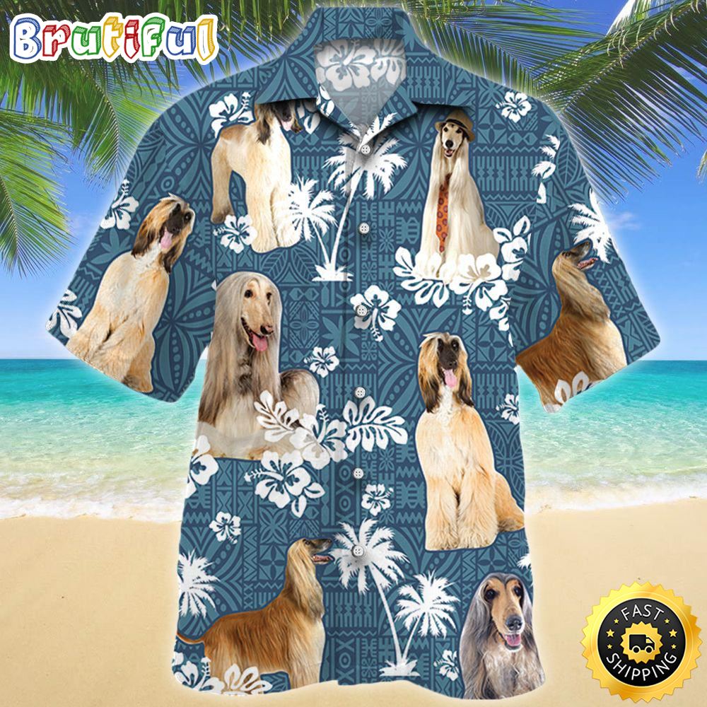 Afghan Hound Dog Blue Tribal Pattern Hawaiian Shirts Men Dog Hawaiian Shirt Best Gifts For Dog Lovers 1