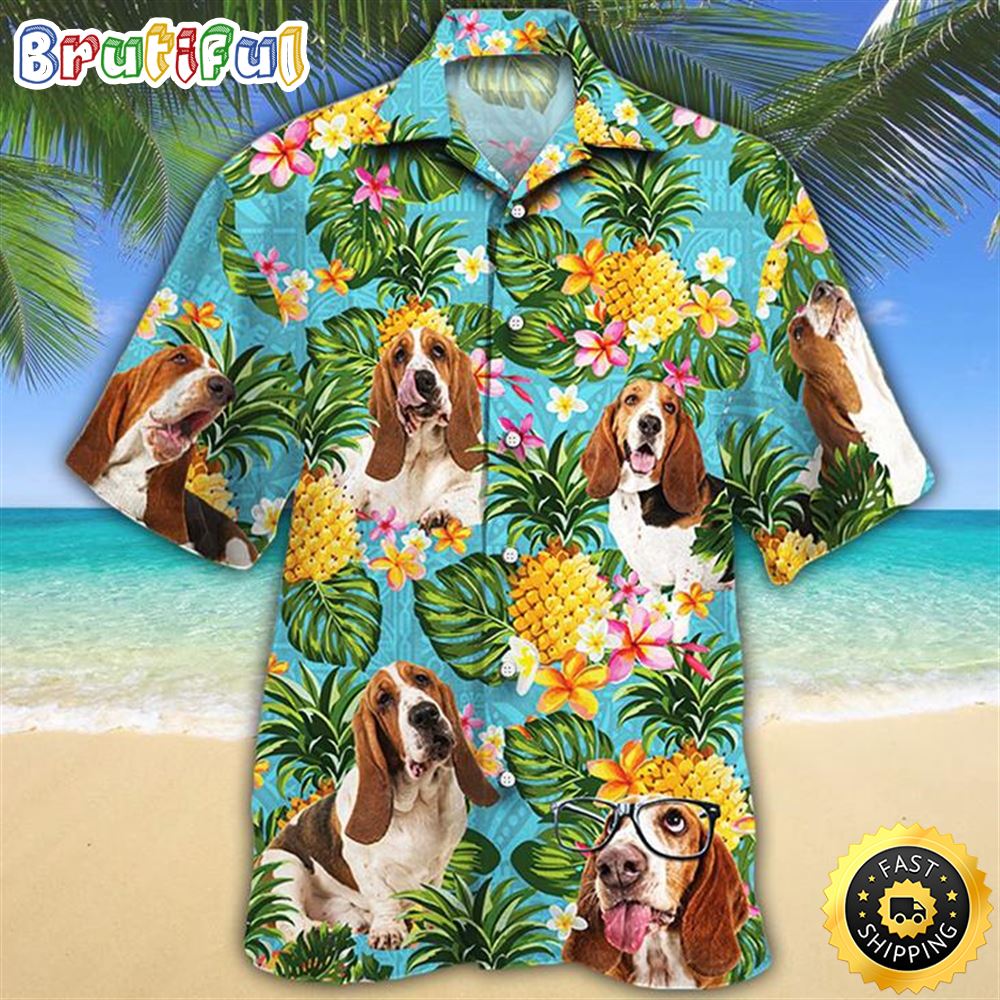 Basset Hound Dog Pineapple Hawaiian Shirts Men Dog Hawaiian Shirt Best Gifts For Dog Lovers 1