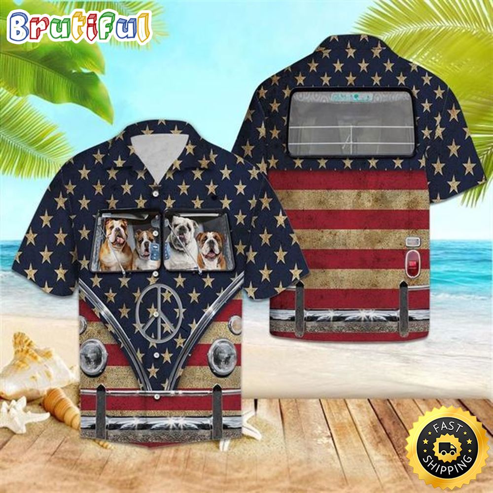 Bulldog Flag Hippie Bus Hawaiian Shirts Men Dog Hawaiian Shirt Best Gifts For Dog Lovers 1