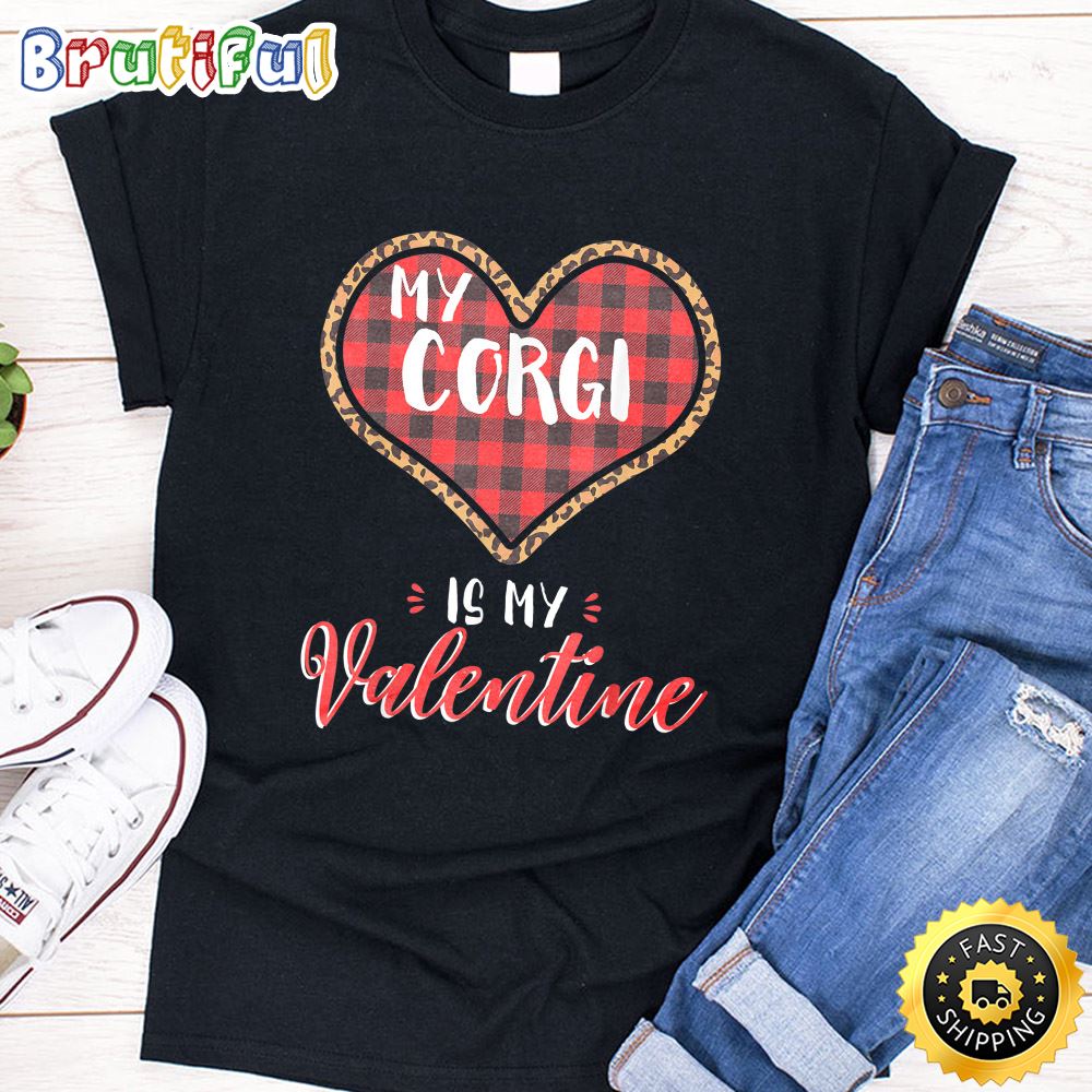 Cardigan Welsh Corgi Is Valentine Dog Leopard Buffalo Plaid T Shirt