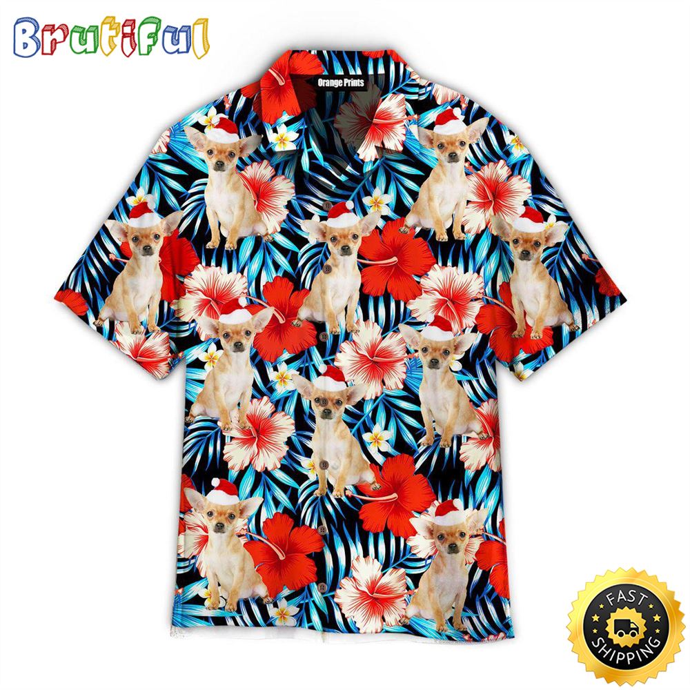 Chihuahua Xmas Dog With Red Floral Tropical Hawaiian Shirts Men Dog Hawaiian Shirt Best Gifts For Dog Lovers 1