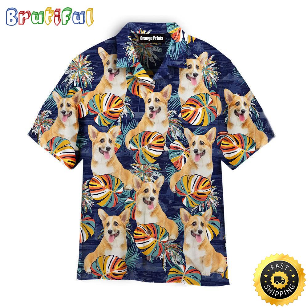 Dog Corgi Puppy Palm Leaves Pattern Hawaiian Shirts Men Dog Hawaiian Shirt Best Gifts For Dog Lovers 1