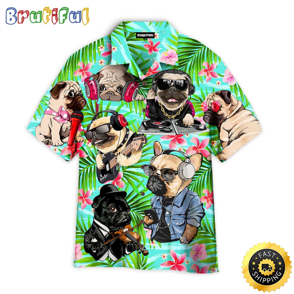 Dog Feeling Music With Pugs Hawaiian Shirts Men Dog Hawaiian Shirt Best Gifts For Dog Lovers 1