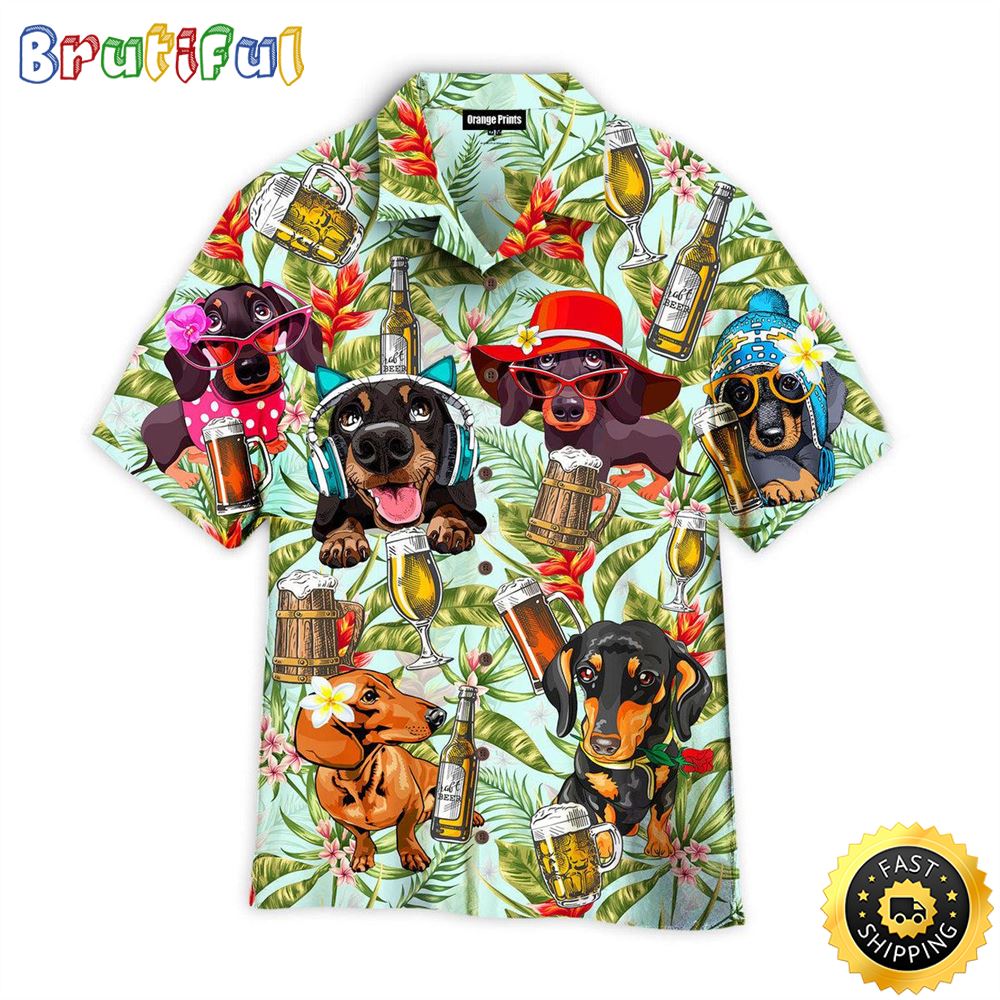 Dogs Dachsund Drinking Beer Dog Hawaiian Shirt Mens Hawaiian Shirt Gifts For Dog Lovers 1