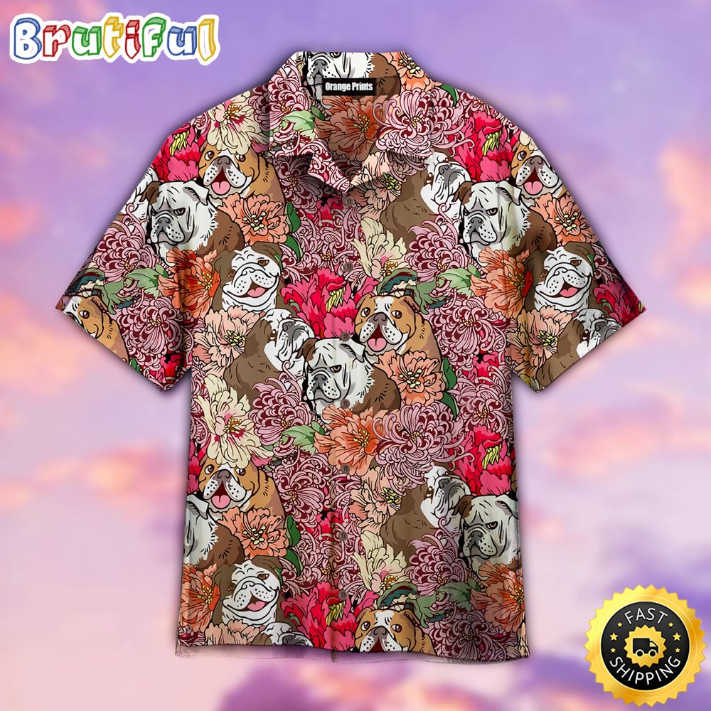 English Bulldog With Flowers Dog Hawaiian Shirt Mens Hawaiian Shirt Gifts For Dog Lovers 1