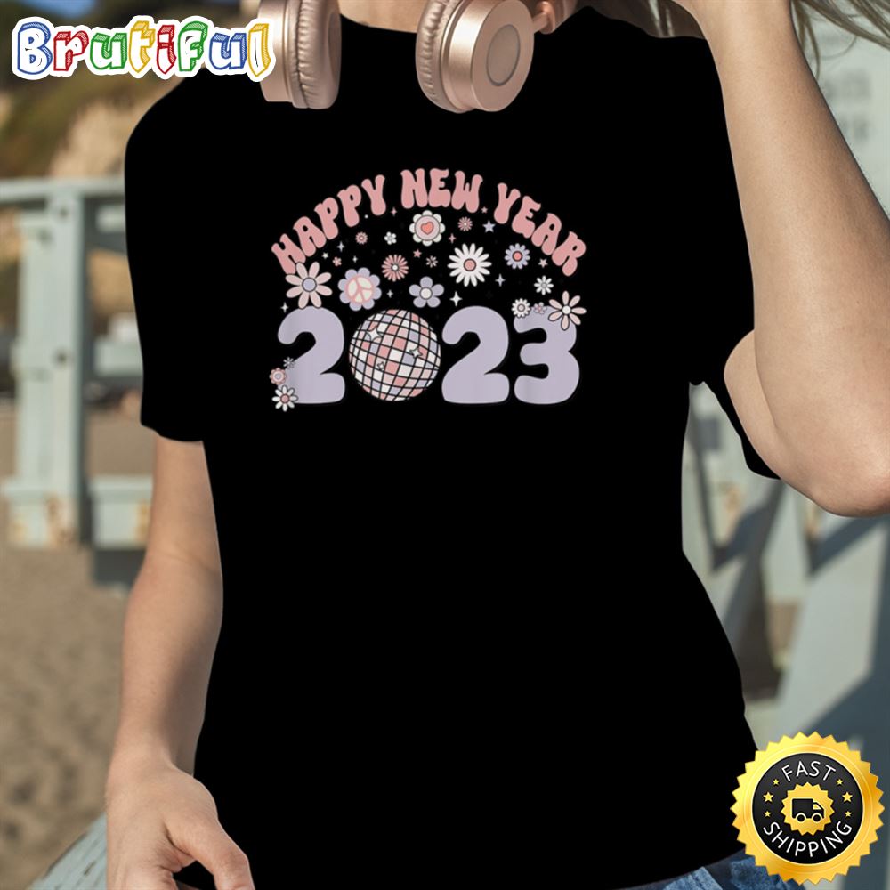 Happy New Year 2023 Retro Style Flower Unisex Basic T shirt 1