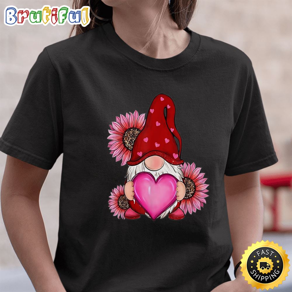 Happy Valentine s Day Gnome With Leopard Sunflower Valentine T Shirt