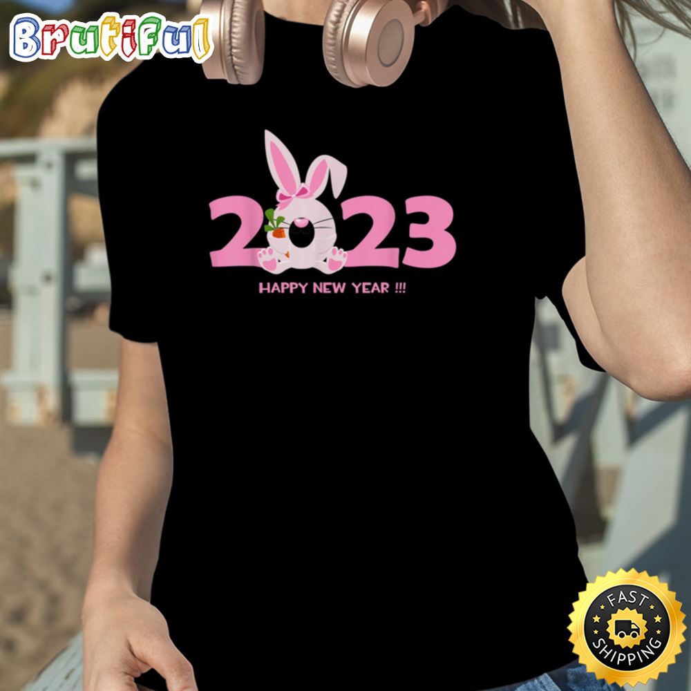 Happy new year 2023 cartoon rabbit zodiac greeting Unisex Basic T shirt 1