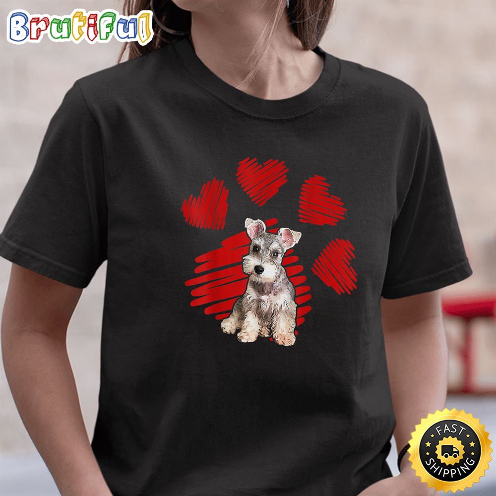 I Love Schnauzer Dog Paws Lover For Valentine T Shirt