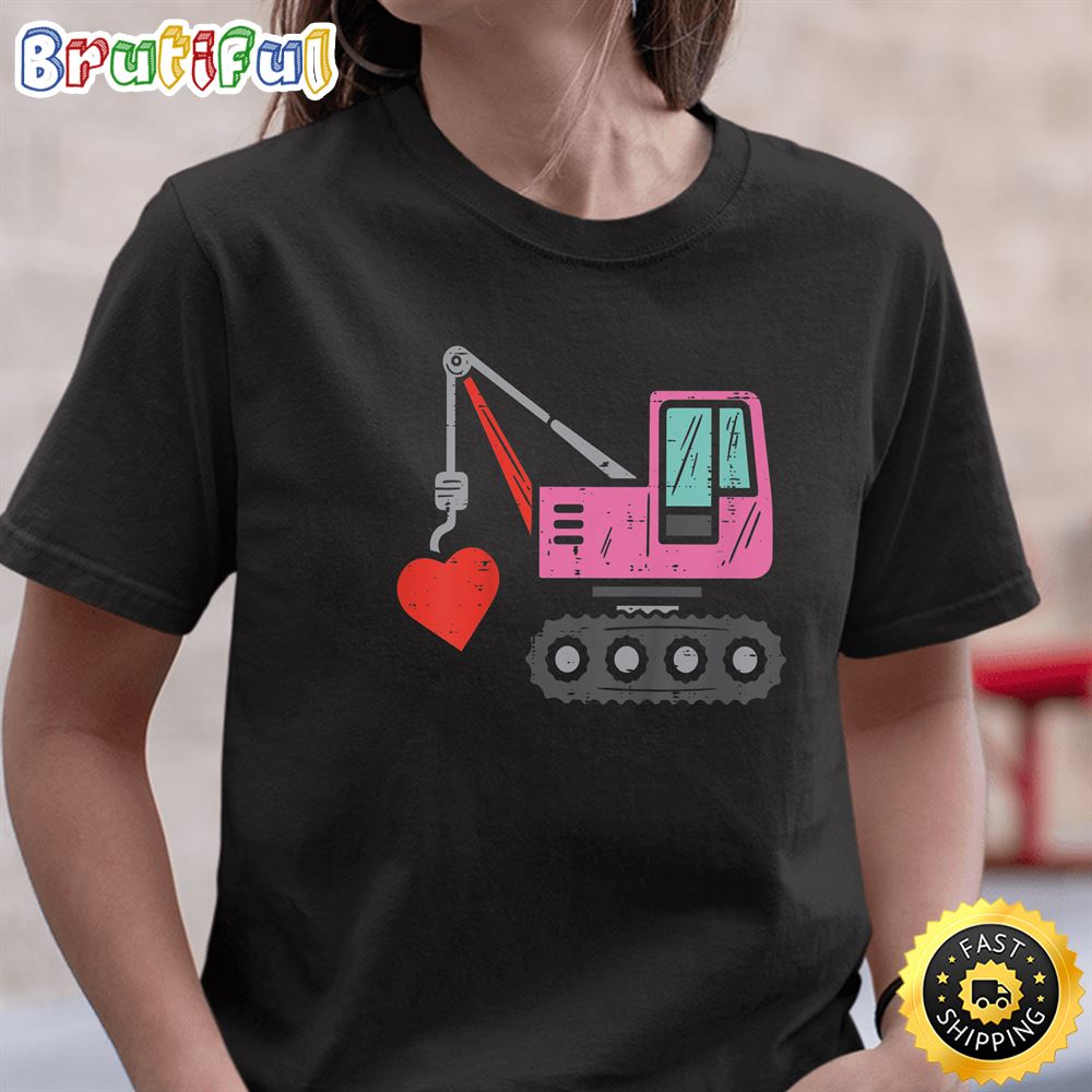 Kids Crane Heart Kids Toddler Valentines Day Baby Boys Valentine T Shirt