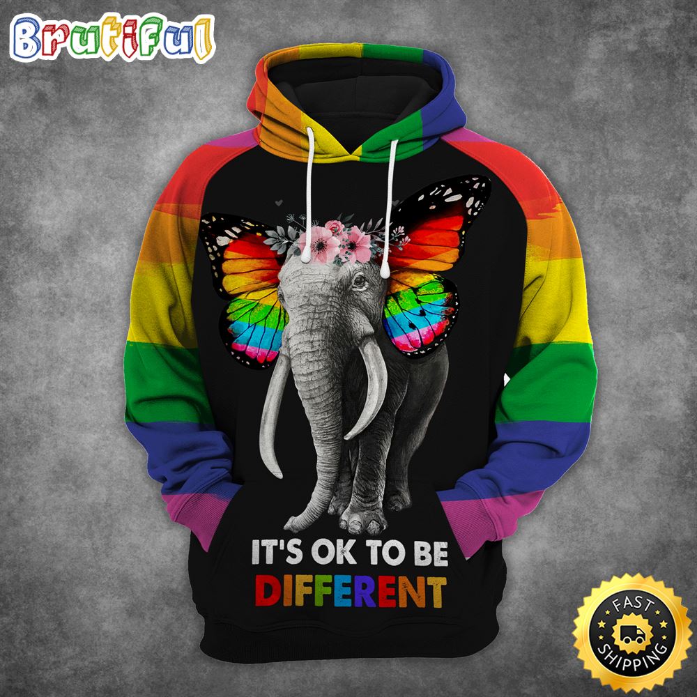LGBT Pride And It s Ok To Be Different Rainbow Elephant Hoodie 3D All Over Print Shirt