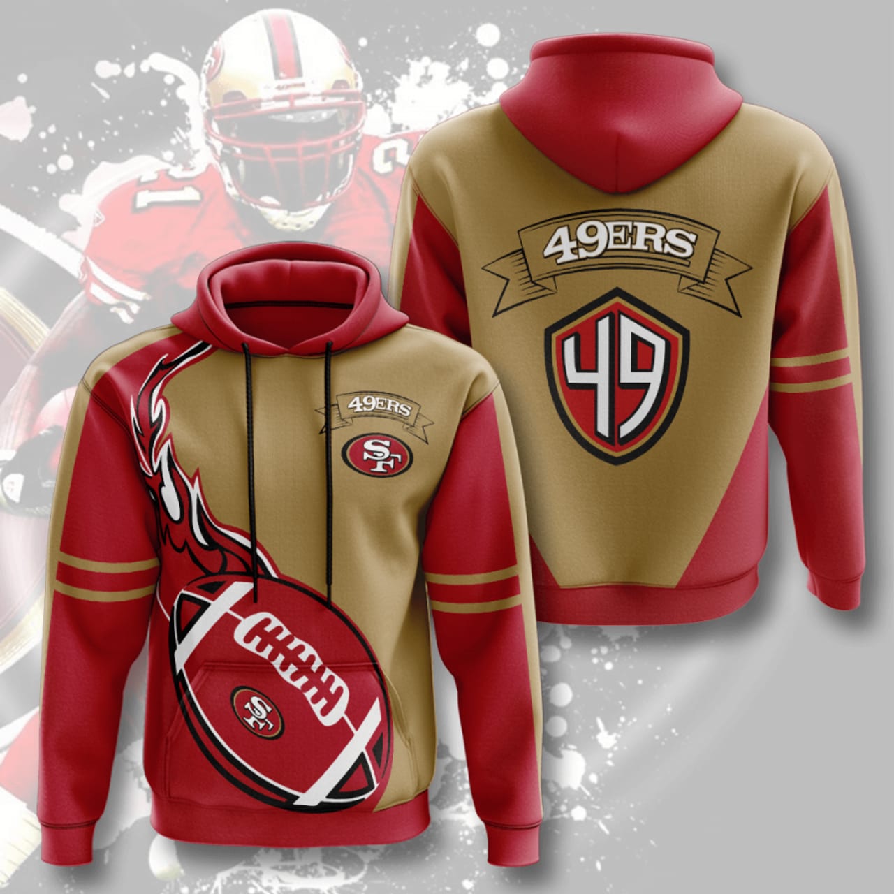 N.F.L.San Francisco 49ers Red Gold Pullover All Over Print Shirt