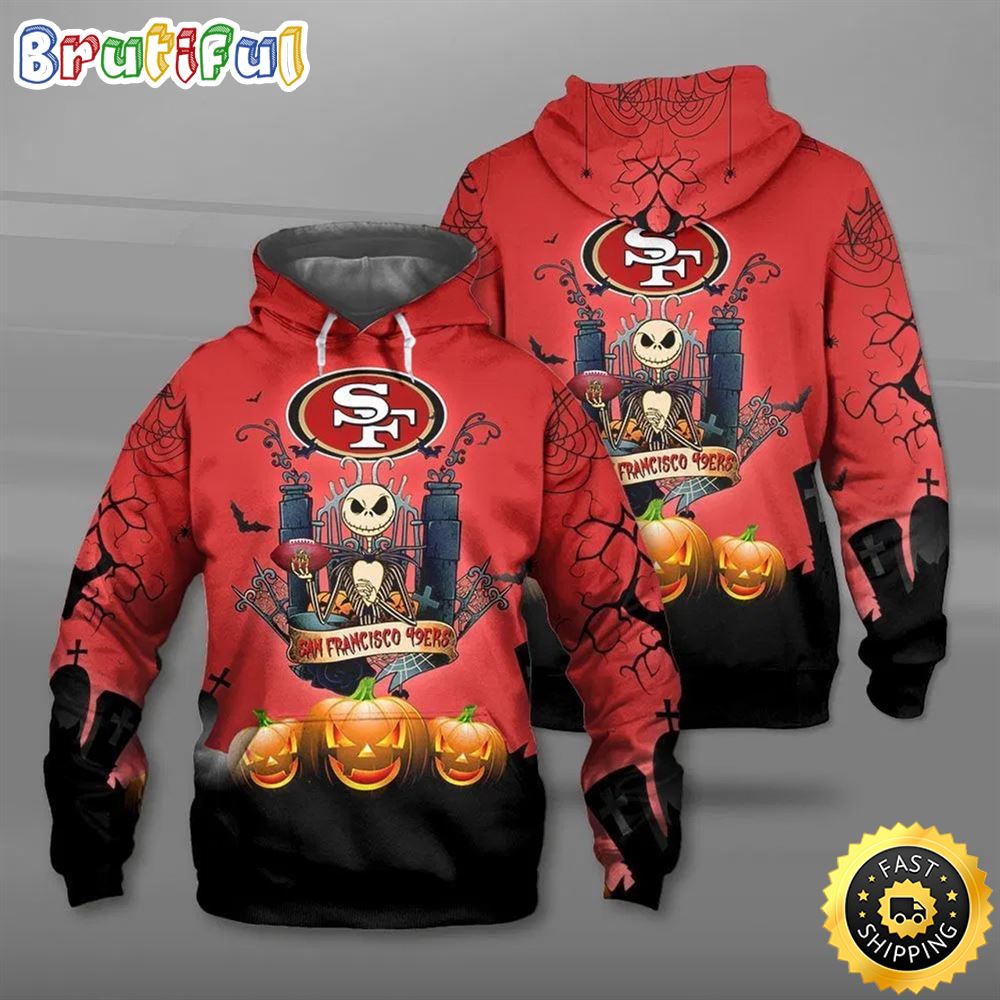 N.F.L.San Franciso 49ers Classic Jack Skellington Animated Horror Character 3d All Over Print Shirt