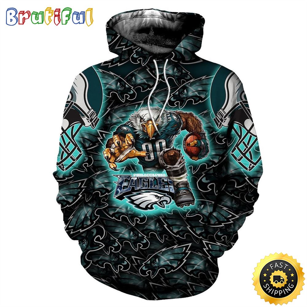 NFL.Eagles Logo Eagles Running 3D Hoodie All Over Print Shirt