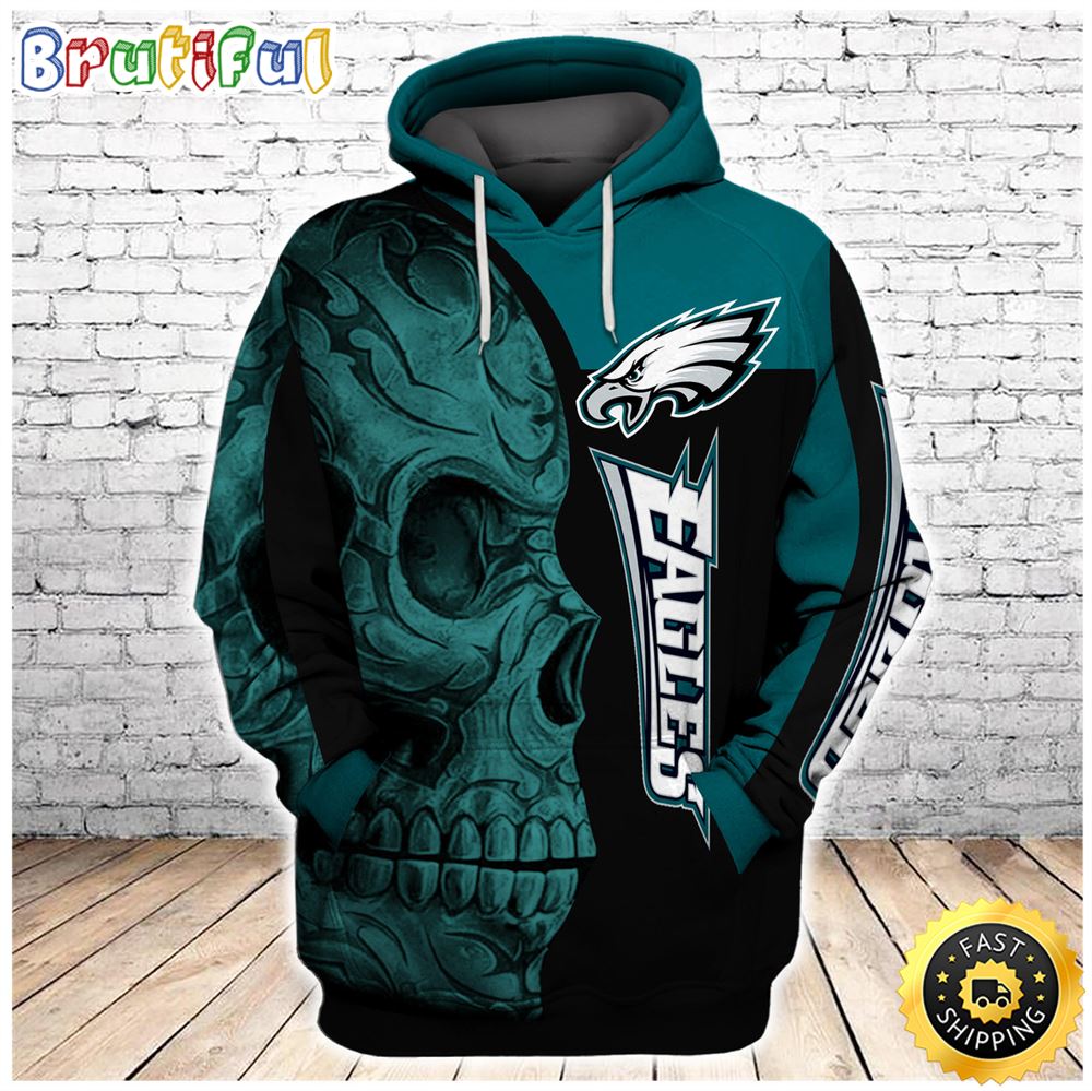 NFL.Philadelphia Eagles Neon Green Eagles Tribal Skull 3D Hoodie All Over Print Shirt