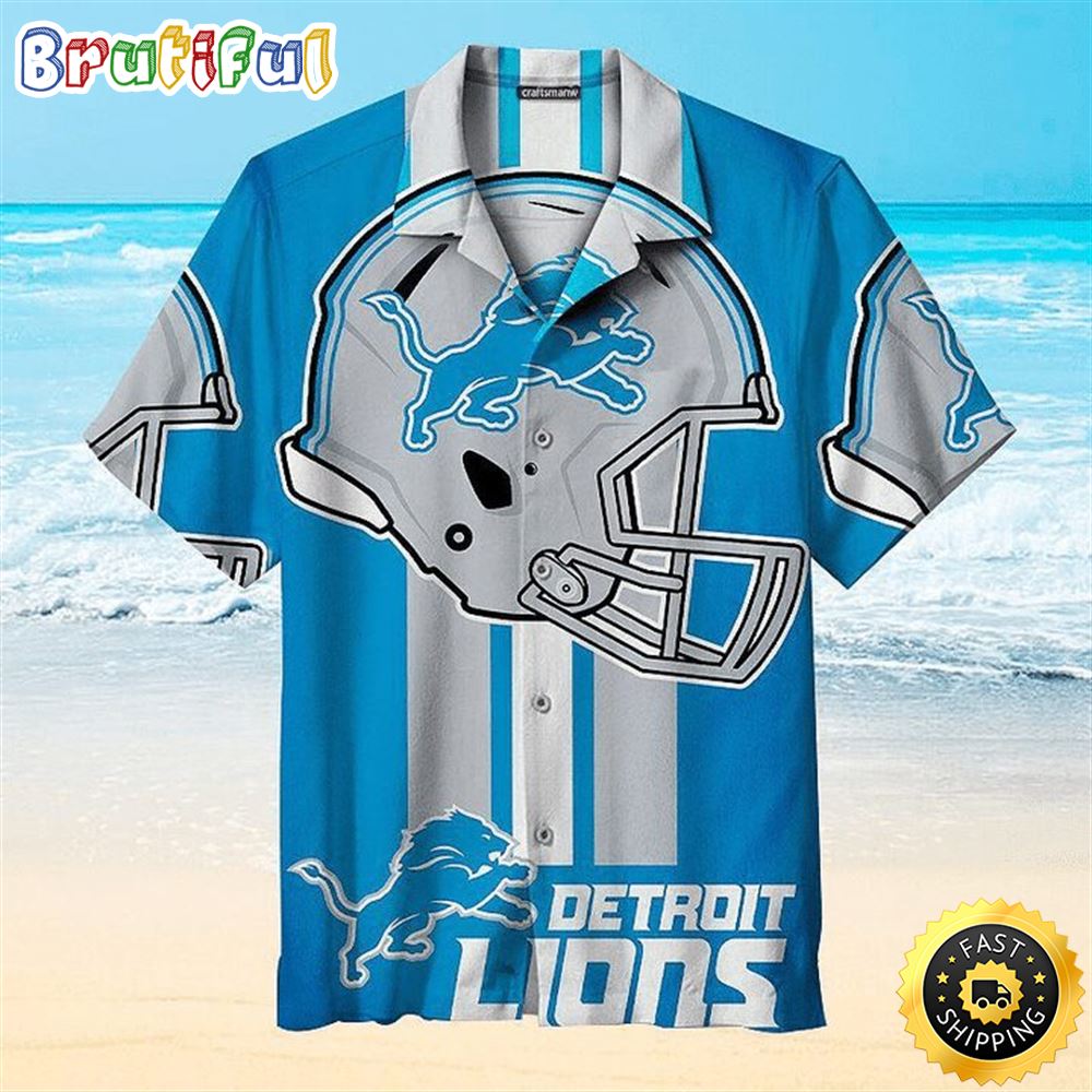 NFL Detroit Lions Blue Silver Helmet Hawaiian Shirt