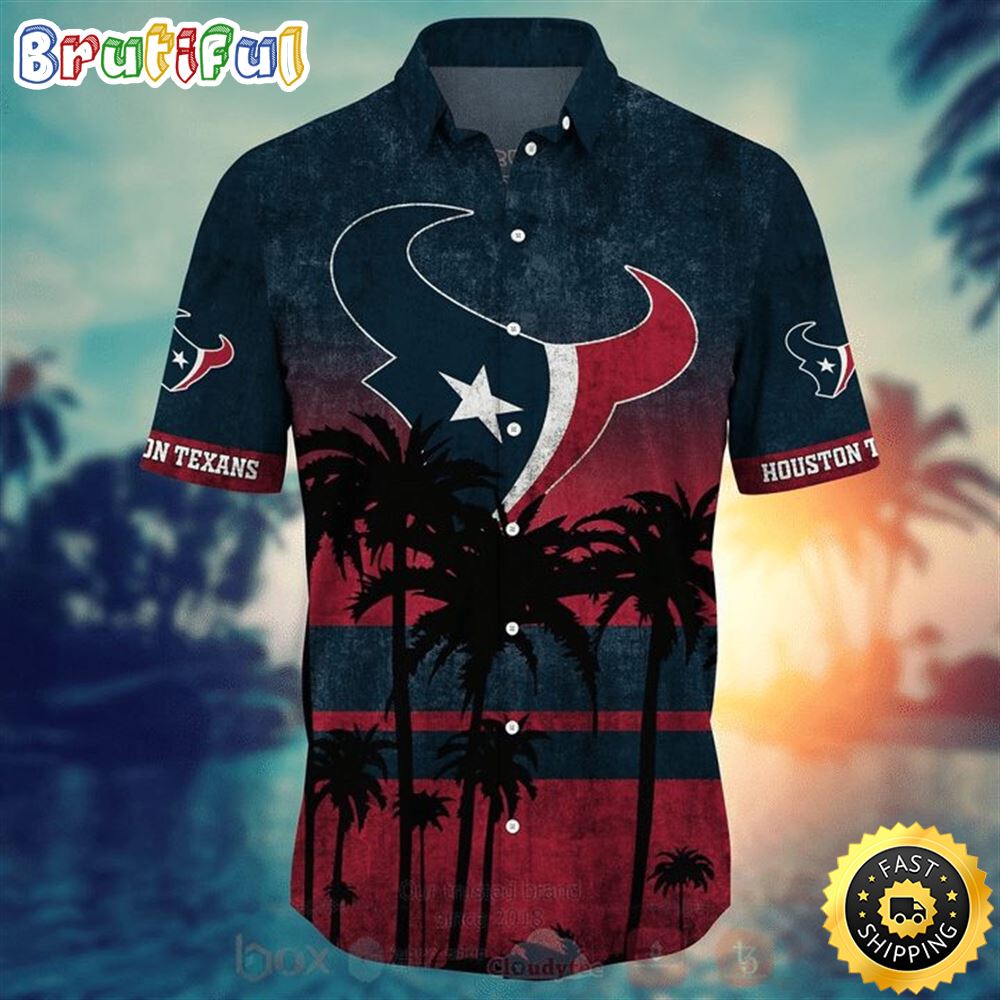 NFL Houston Texans Coconut Tree Blue Red Hawaiian Shirt