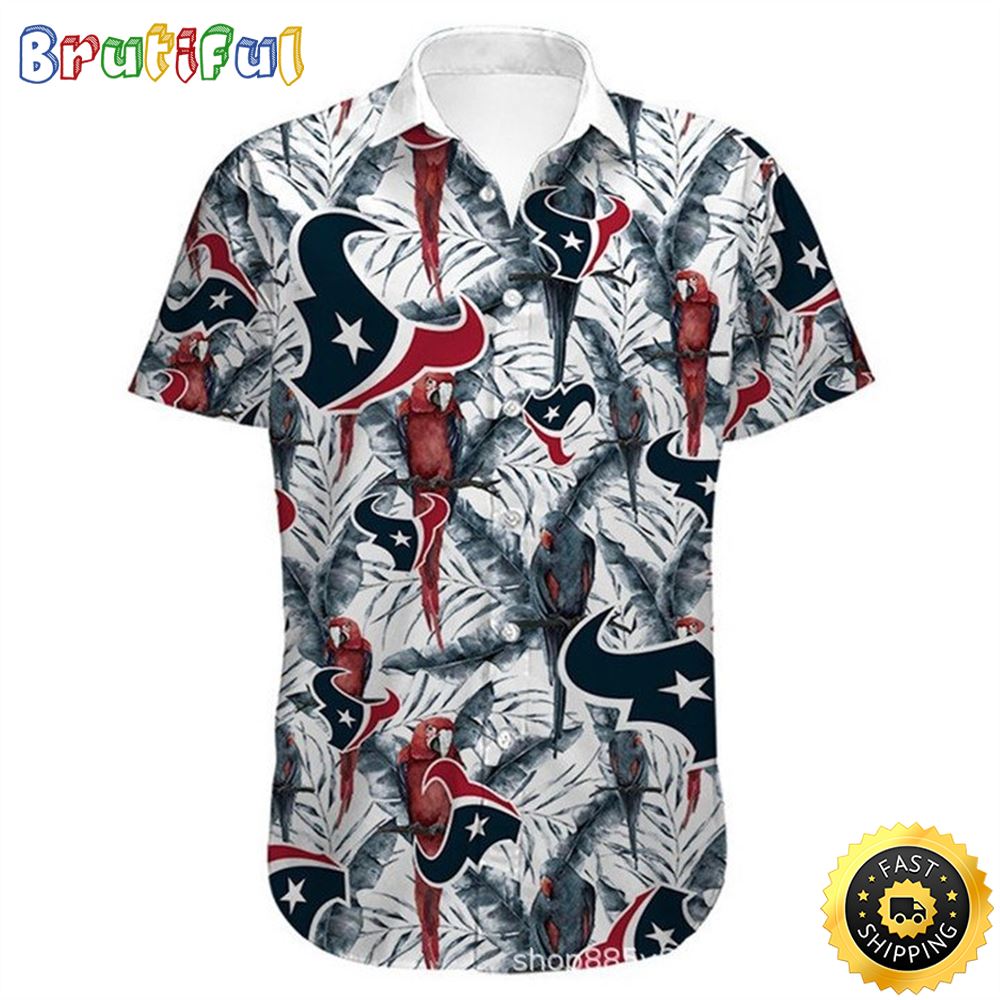 NFL Houston Texans White Red Parrot Hawaiian Shirt