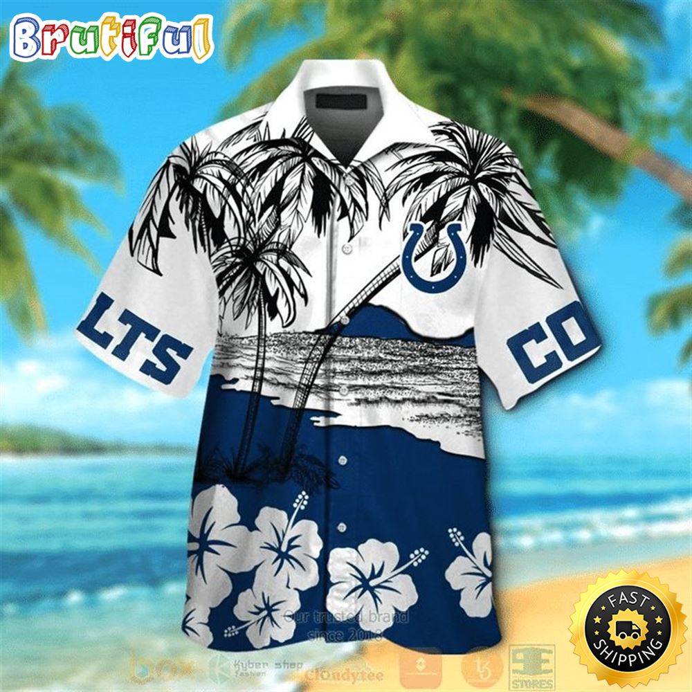 NFL Indianapolis Colts Coconut Tree Blue Hawaiian Shirt