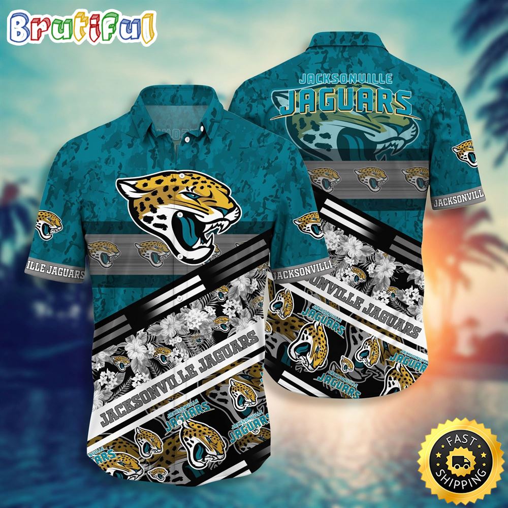 NFL Jacksonville Jaguars Teal Flower NFL Football Hawaiian Shirt