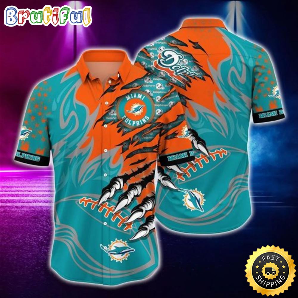 NFL Miami Dolphins Aqua Orange Hawaiian Shirt