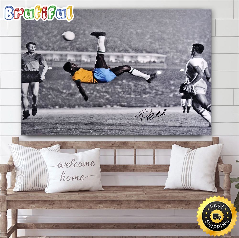 Pele Autograph Print Replica of Pele Flips Over Soccer Poster Canvas