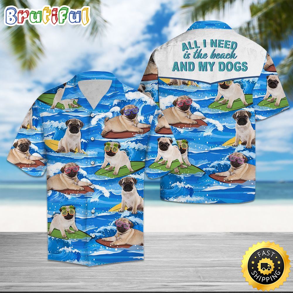 Pug Beach And My Dog Hawaiian Shirt Mens Hawaiian Shirt Gifts For Dog Lovers 1