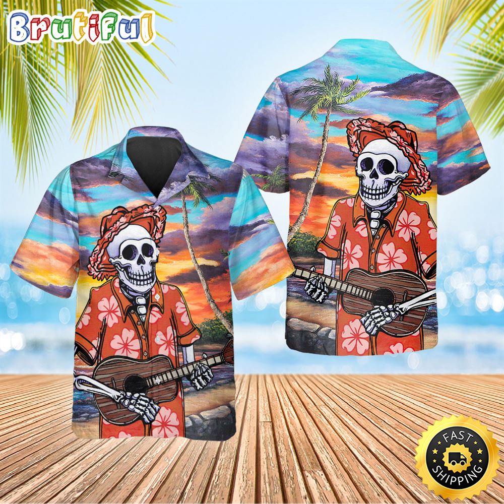 Skull Play Guitar By The Beach Hawaiian Shirt Hawaiian Shirt For Men Best Hawaiian Shirts 1